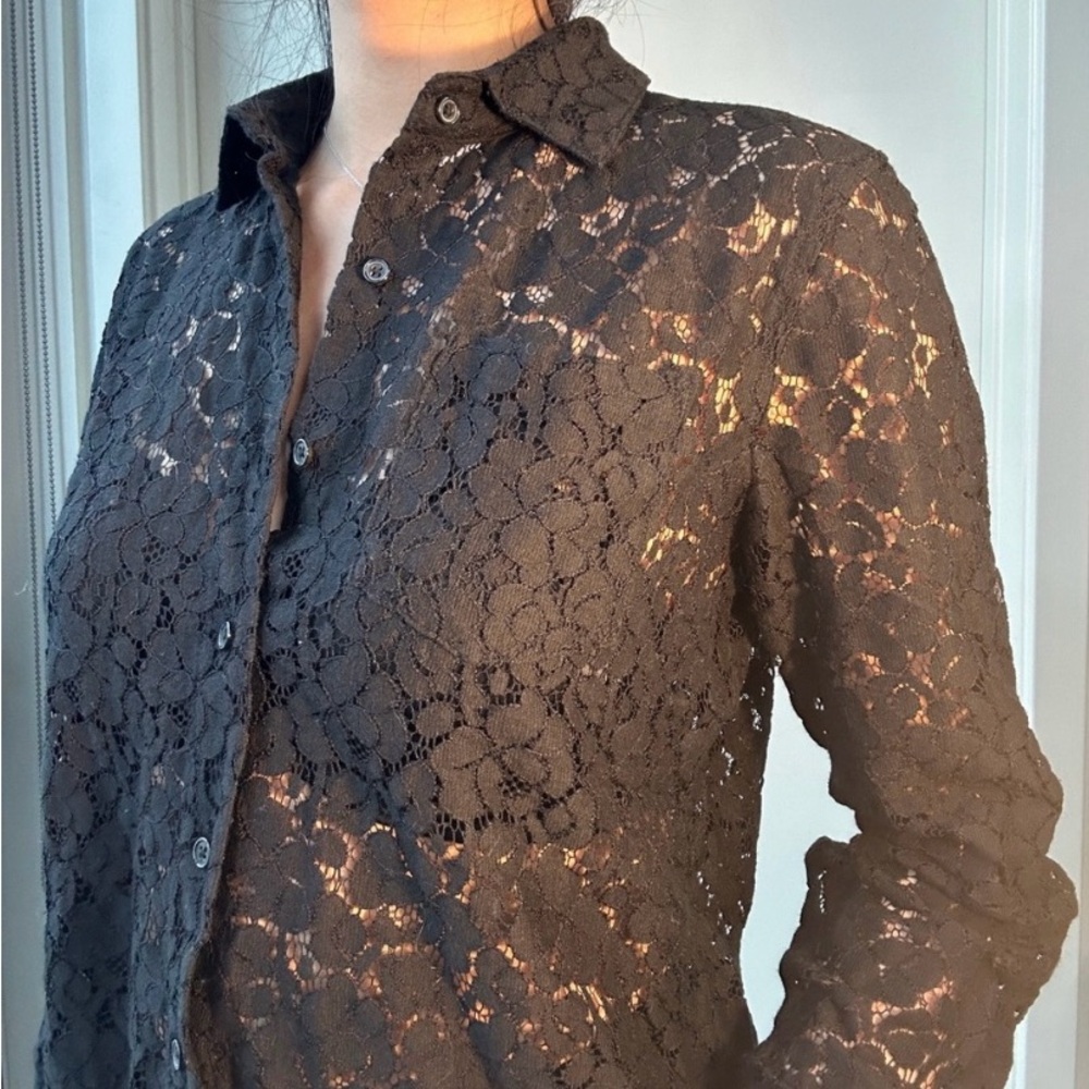 Calvin Klein Black Fitted Button Down Shirt with Notched Collar
